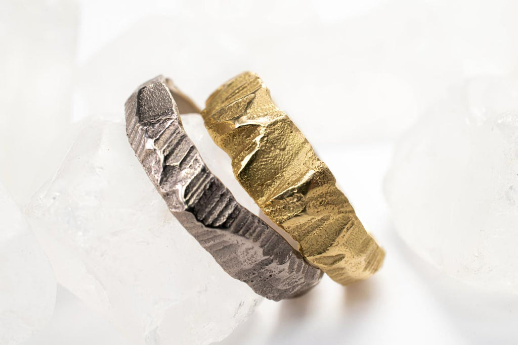 Rock ring set his and hers in recycled gold handcrafted by Liesbeth Busman