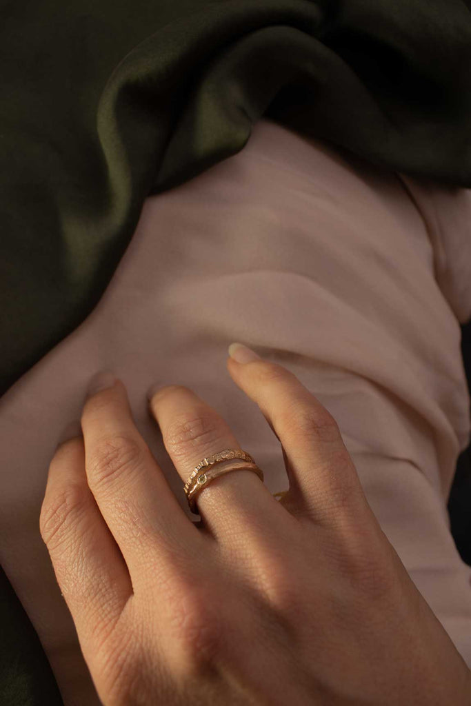 organic rough ring stack - Rock Tiny rose gold - Saagæ wedding rings & engagement rings by Liesbeth Busman