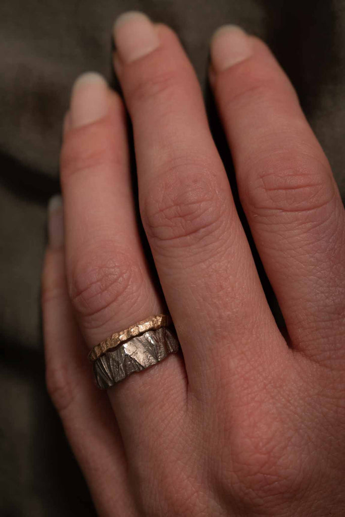 organic rough ring stack - Rock Tiny rose gold - Saagæ wedding rings & engagement rings by Liesbeth Busman